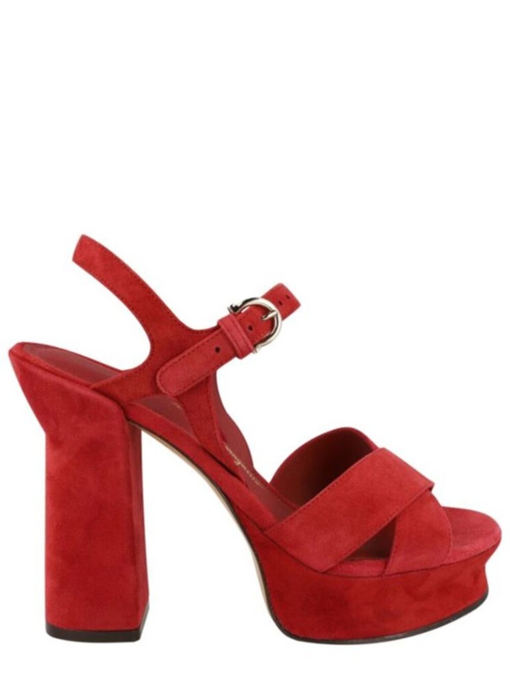 NEW Salvatore Ferragamo Red Suede Pumps Heels Platform Sandals Ankle Strap 9